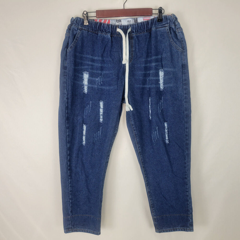 Aideqiangua Jeans Womens 5XL Blue Denim Actual W36 High Rise Tapered Drawstring